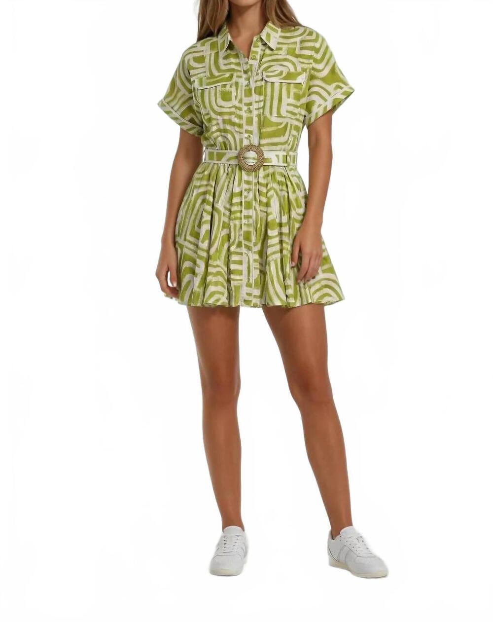 NEW SINCERELY OURS olive belted mini dress in matcha maze
